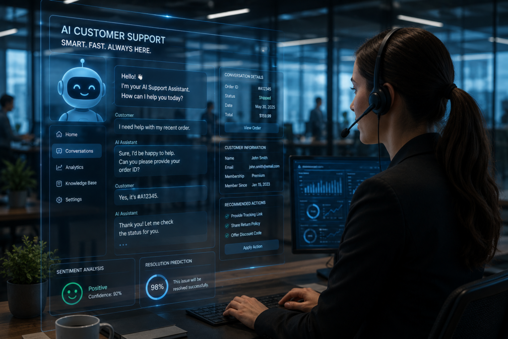 Futuristic customer support interface in action