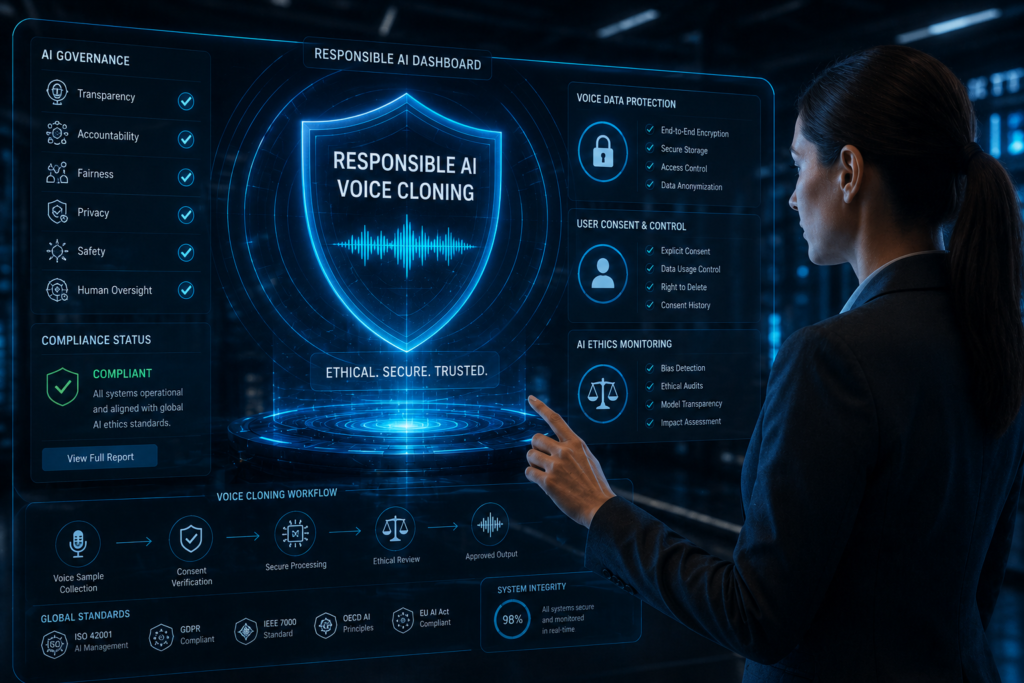 Futuristic AI ethics dashboard interface