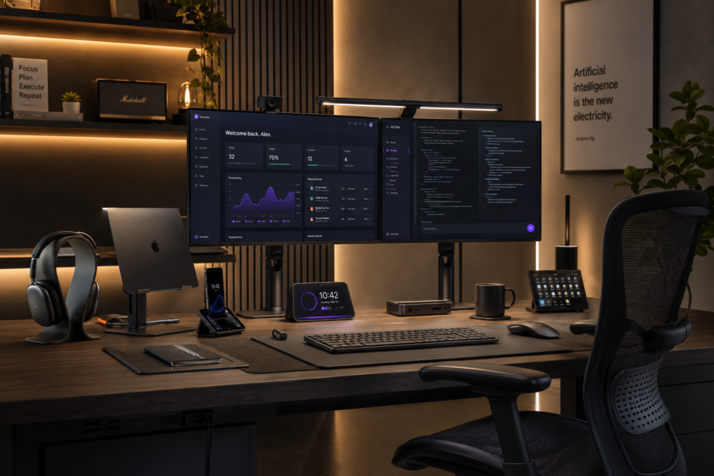 Modern tech-infused home office setup