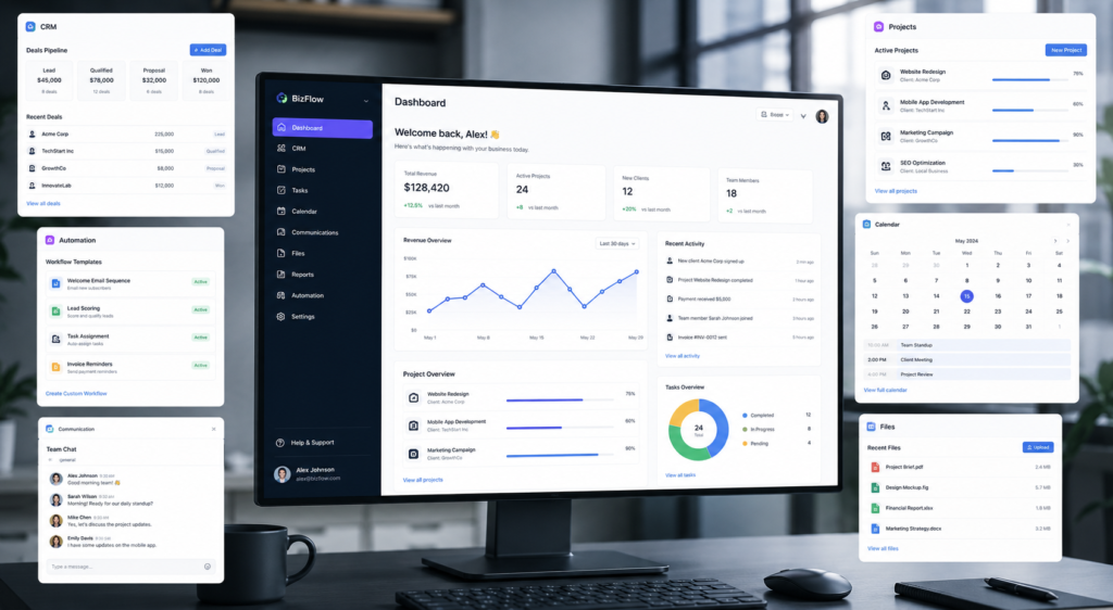 Modern business dashboard on sleek desk