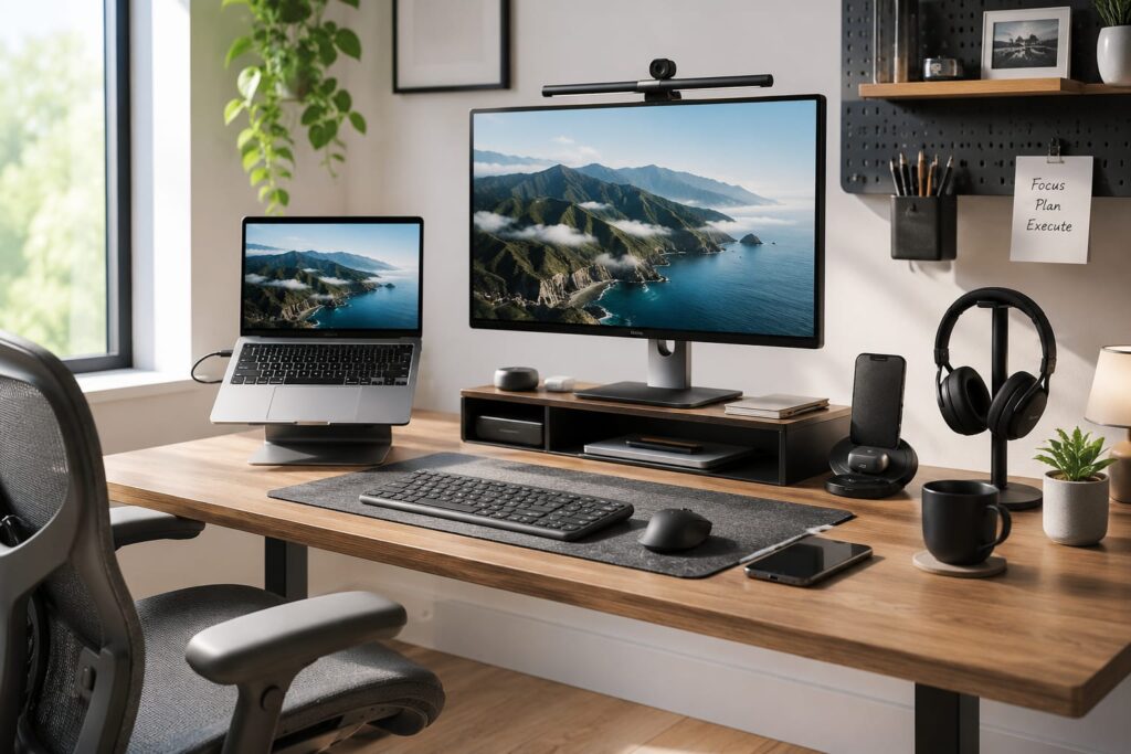 remote work desk setup gadgets